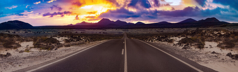 Image related to unexplored road journeys and adventures.Road through the scenic landscape to the destination in Tenerife natural park.