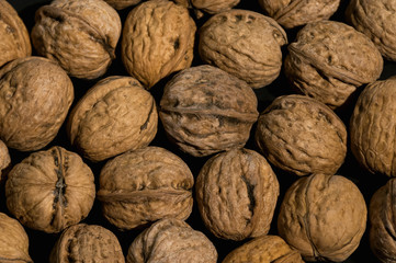 Close up of a bunch of natural walnuts
