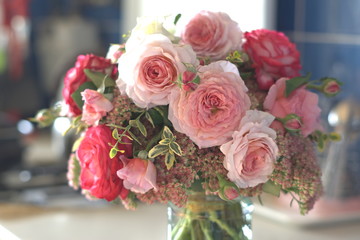 bouquet of pink and red roses