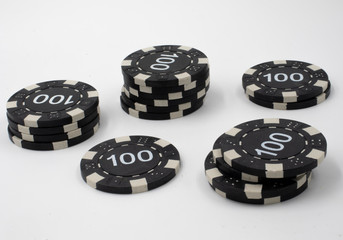 poker chips on white background