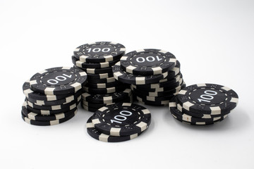 poker chips on white background
