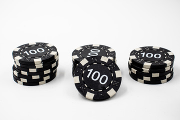 poker chips on white background
