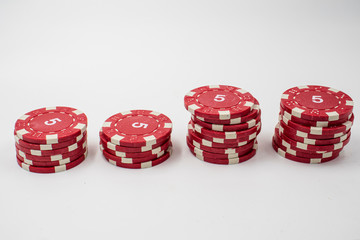 poker chips on white background	