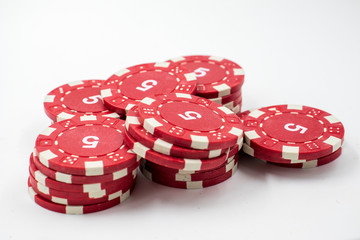 poker chips on white background	