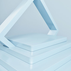 Mockup geometric podium for project presentation, blue background, 3d render, 3d illustration