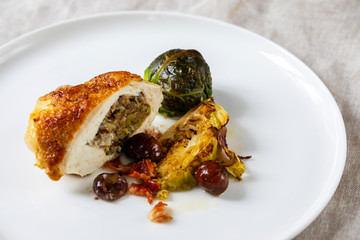 Roast chicken with savoy cabbage and chestnuts