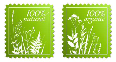 Design template of  organic labels. Green icons natural products. Vector illustration.