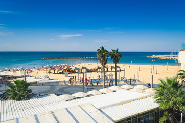 Słoneczna plaża w Tel Awiwie. - obrazy, fototapety, plakaty