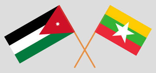 Crossed flags of Jordan and Myanmar