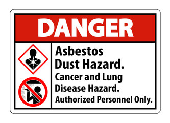 Danger Safety Label,Asbestos Dust Hazard, Cancer And Lung Disease Hazard Authorized Personnel Only
