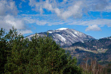 Blegos mountain covered with snow in early spring from Bukov vrh
