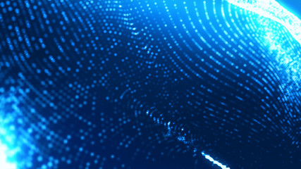 Naklejka premium Dot blue wave light screen gradient texture background. Abstract ai technology big data digital background. 3d rendering.