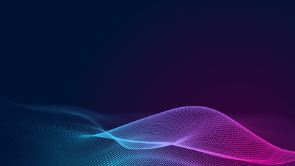 Dot blue purple wave line light gradient dark background. Abstract  technology big data digital background. 3d rendering.