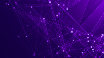 Abstract purple violet polygon tech network with connect technology background. Abstract dots and lines texture background. 3d rendering.