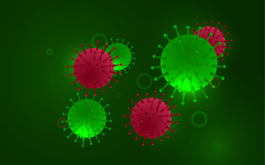 Coronavirus outbreak and 2019-nCoV on a green background. Coronavirus bacteria 2019-nCoV. Pandemic medical concept.