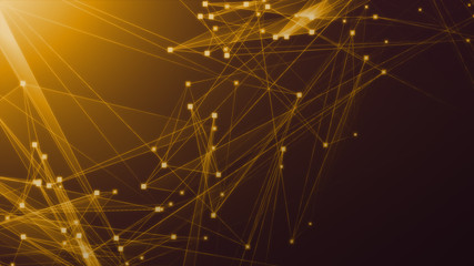Naklejka na ściany i meble Abstract orange polygon tech network with connect technology background. Abstract dots and lines texture background. 3d rendering.