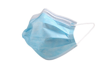 Medical blue mask for protection against flu diseases. Surgical protective face mask on white background. COVID protection syndrome coronavirus. corona virus disease 2019, COVID-19 pandemic.