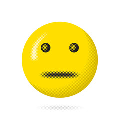 Indifferent Happy Face Halftone Comic Style Cold Emotionless Straight Mouth Circle Template for Your Purpose - Black and Yellow on White Background - Flat Graphic Design