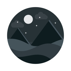landscape nature desert pyramids moon stars night flat style icon