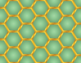 Seamless gold hexagon pattern. green gradient background