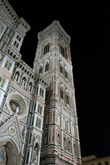 View of the bell tower of Giotto at night in Florence, Italy