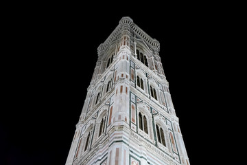 View of the bell tower of Giotto at night in Florence, Italy