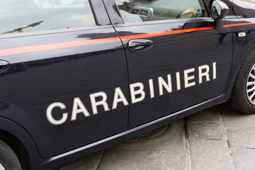 Carabinieri sign on a Italian police car in Florence, Tuscany, Italy, Europe