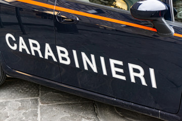 Obraz premium Carabinieri sign on a Italian police car in Florence, Tuscany, Italy, Europe