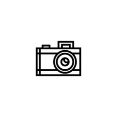 Old camera vector icon in linear, outline icon isolated on white background