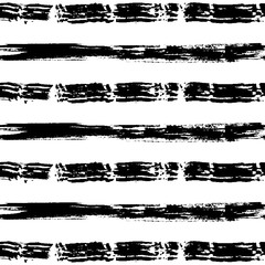 Seamless trendy black and white abstract striped pattern. Dye brush or charcoal or chalk texture. Vector illustration. Applicable for backgrounds, wrapping paper, textile concepts.