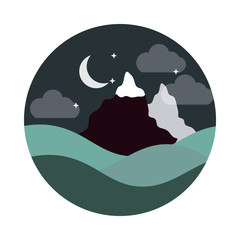 landscape nature mountains peak snow moon stars flat style icon