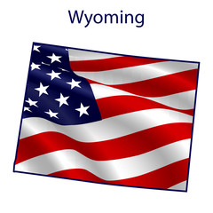 Wyoming full of American flag waving in the wind