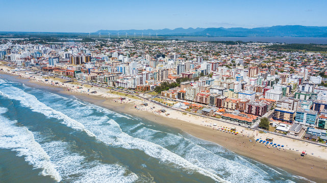 Cap&atilde;o da Canoa - RS. Aerial view of the beach and city of Cap&atilde;o da Canoa in the state of Rio Grande do Sul, southern Brazil