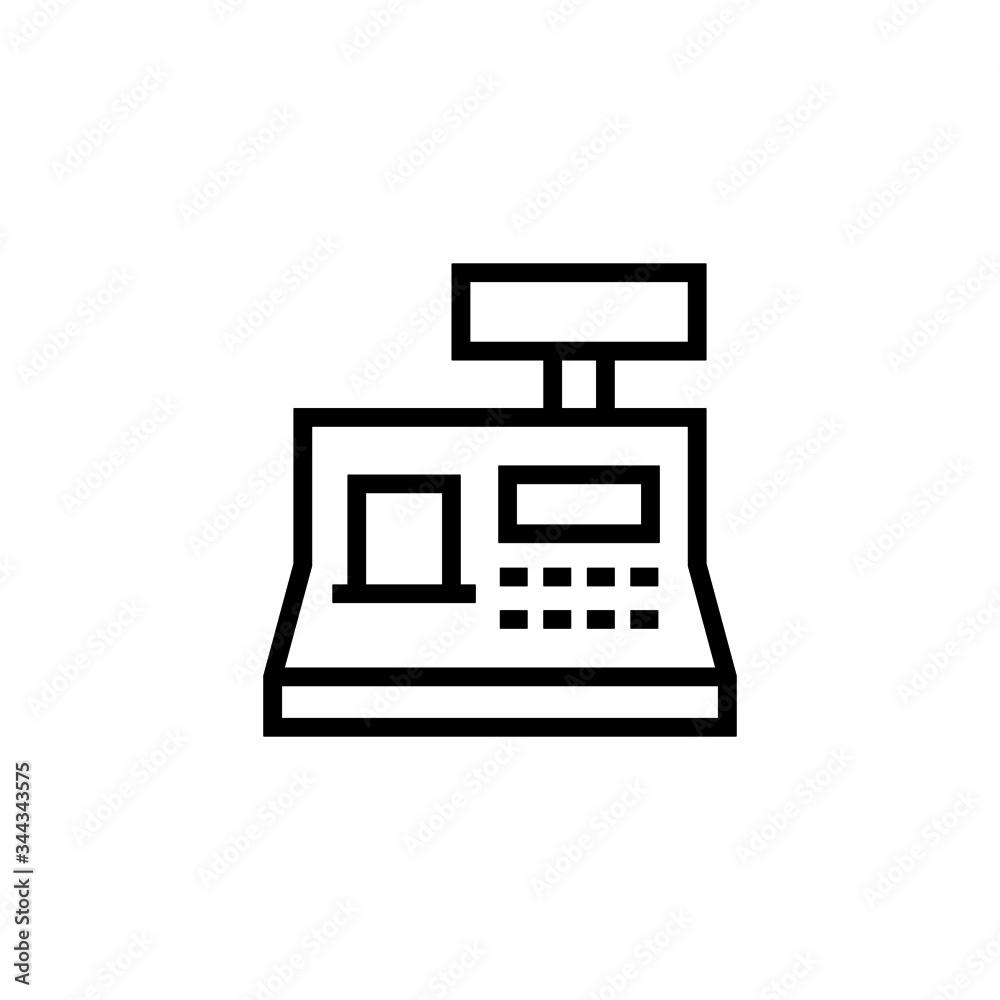 Wall mural Cashier machine icon in linear, outline icon isolated on white background