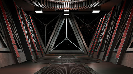 sci fi  corridor with view of space galaxy 3d rendering © Natalia80