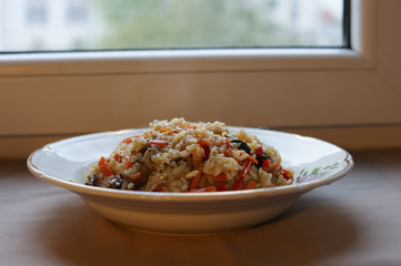 risotto with vegetables and mushrooms