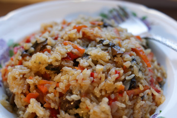 risotto with vegetables and mushrooms