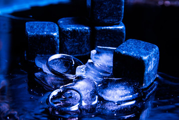 ice cubes on blue background
