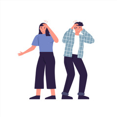 Man and woman having headache isolated