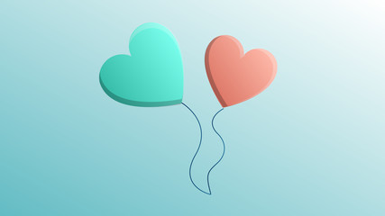 Fototapeta na wymiar Beautiful festive red with blue love joyful heart balloons for greeting card to the day of all lovers, Valentine's Day on a blue background