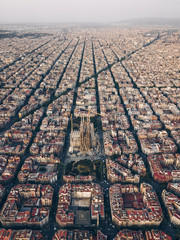 The house of Barcelona at sunset. Aerial photography