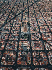 The house of Barcelona at sunset. Aerial photography