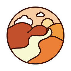 landscape nature river sunset scenery line and fill icon