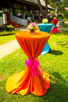 Colorful Orchid Decor On India Wedding Dinner