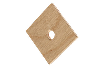 Plywood square with a hole in 3D orientation. Wooden washer part DIY decor element