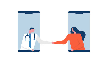 Woman in doctor checkup visit online phone app