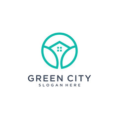 Green city logo design template building. minimalist outline symbol for environmentally friendly buildings.