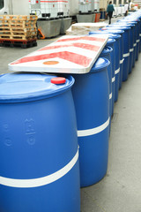 Chemical Plant, Plastic Storage Drums blue item