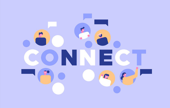 Happy people group connect on social media