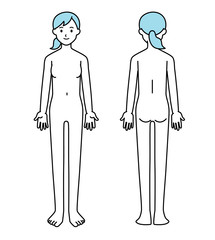 女性 全身 人体（裸 ポニーテール）